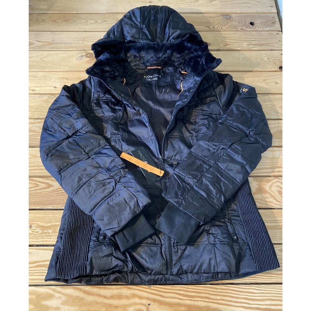NWT Slowdown Faux Fur Hooded Coat Size Large Women’s Black Full Zip